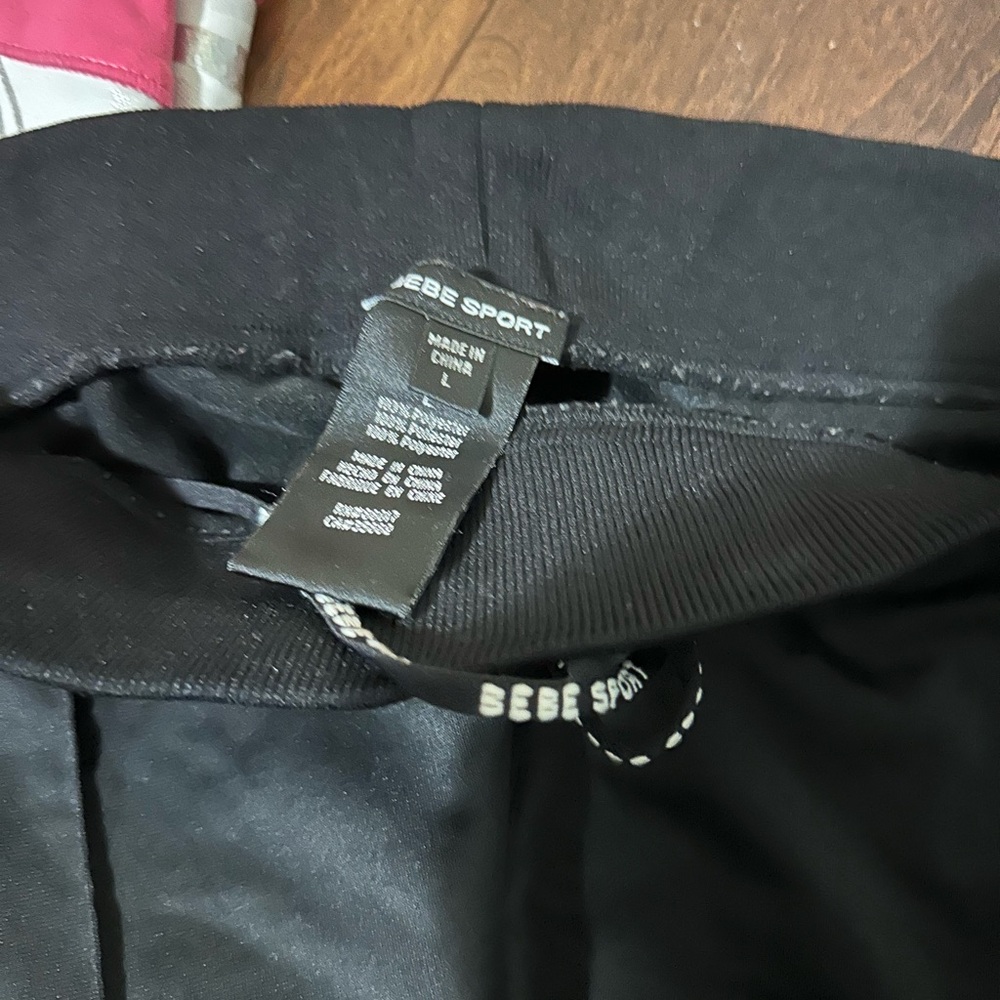 bebe Black Leggings with Pink Waistband and White Stripe Detail - Picture 3 of 6